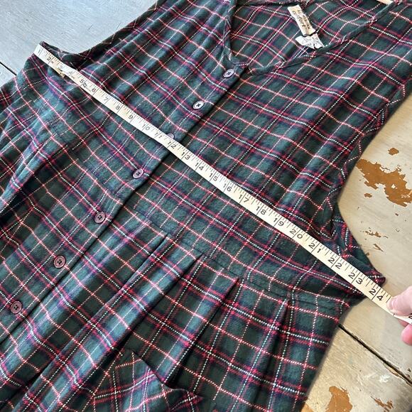 All American Comfort Green Plaid Button Front Flannel Jumper Dress 20W Modest - Picture 8 of 8